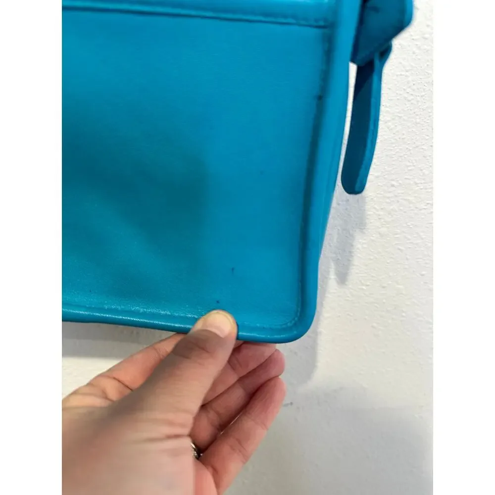 Vintage COACH Upcycled Teal Blue Square Style Crossbody Zipper Closure 90s Bag